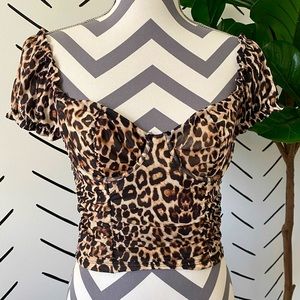 Fashion Nova Leopard Cheetah Crop Top Short Sleeve